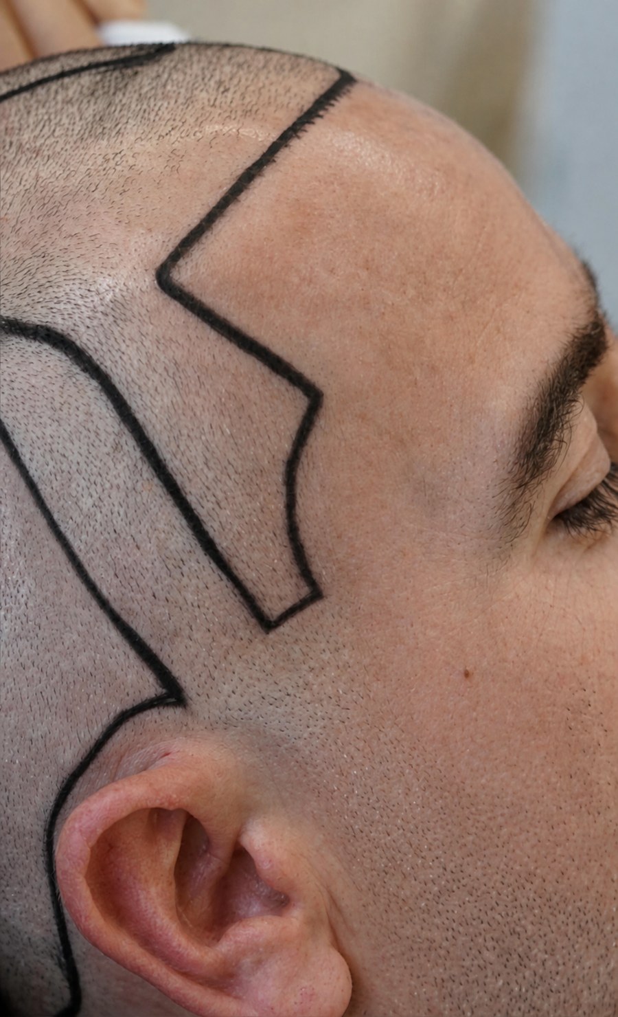 Example of a poorly designed hairline drawn with straight lines and sharp angles