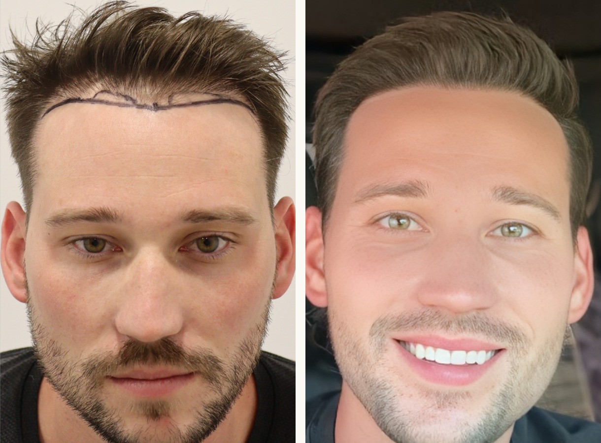 Hairline restoration hair transplant before and after — Front view