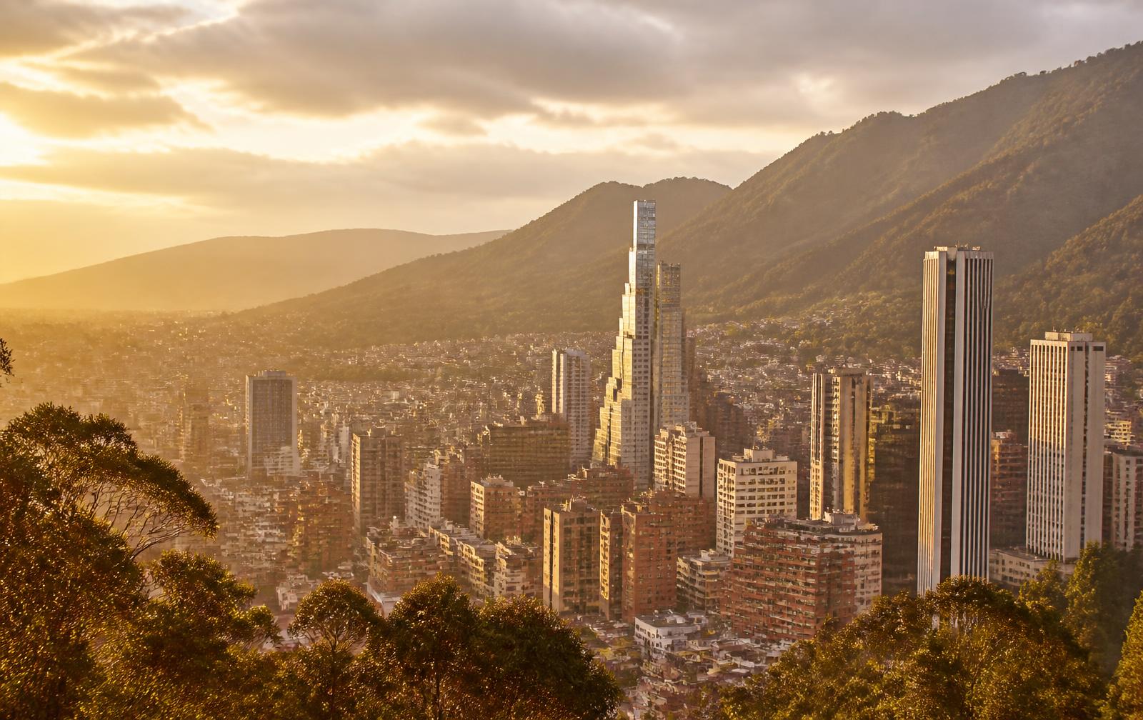 Bogotá at golden hour, seen from the eastern hills above the city