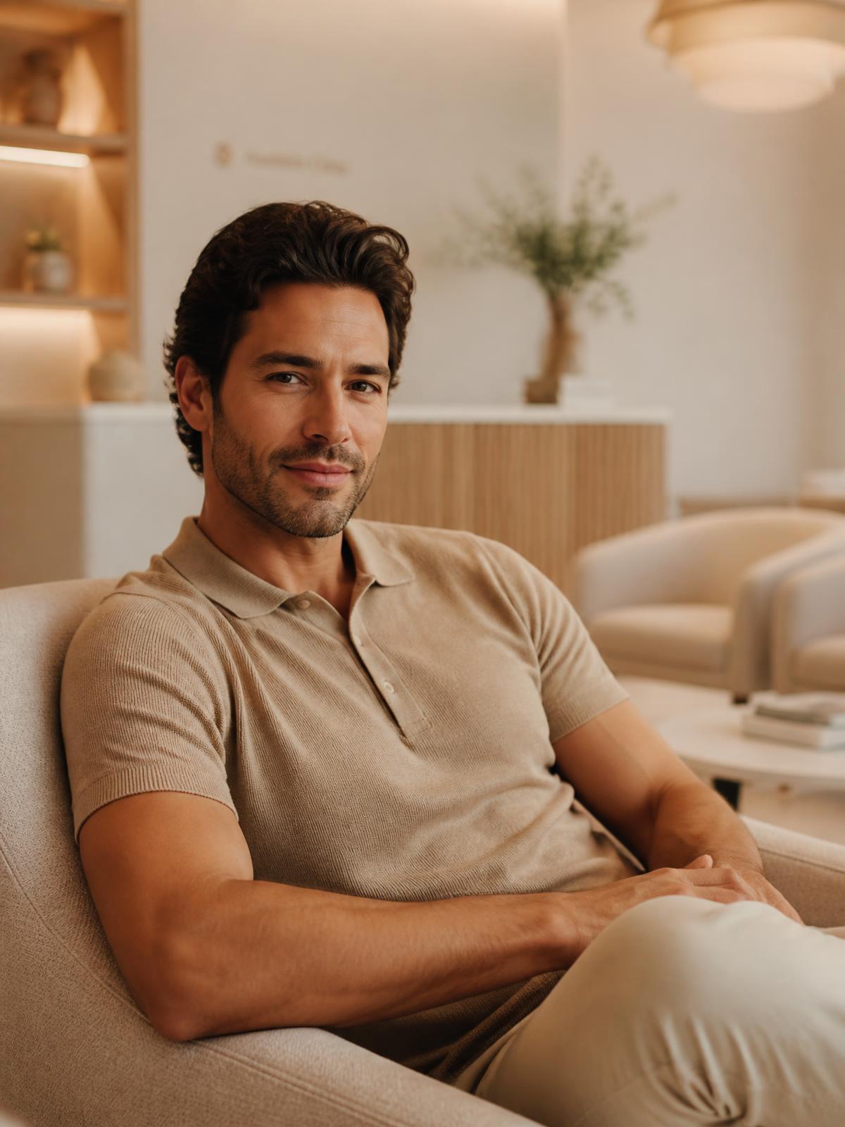A patient relaxing in the clinic lounge the morning after his procedure